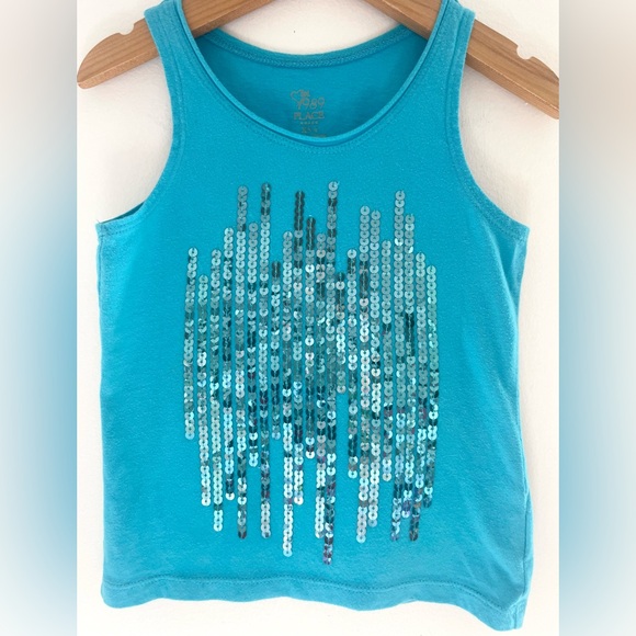 4/$20💥Sequin Waterfall Tank Top, Teal Blue, Sporty Straps, Soft Cotton, Lined - Picture 4 of 9